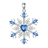 wholesale 925 Sterling Silver Blue Crystal Snowflake Heart Pendant Necklace-Snowflake-1 Without Chain