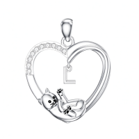 wholesale 925 Sterling Silver Stone Cat Heart Necklace w Initial 26 Alphabets Gift-L Without Chain