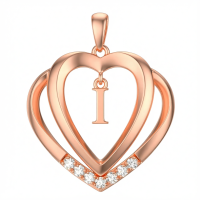 wholesale 925 Sterling Silver Moissanite Heart Initial Pendant Necklace for Her-Rose Gold - I Initial Without Chain