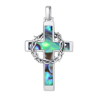 wholesale 925 Sterling Silver Abalone Shell Crown of Thorns Cross Necklace Catholic Jewelry for Men & Women-Cross Abalone Without Chain