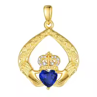 wholesale 925 Sterling Silver Claddagh Birthstone Pendant Necklaces for Women-09 Sep - Sapphire Without Chain