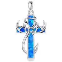wholesale 925 Sterling Silver Black Enamel Deer Antlers Cross Pendant Necklace with Stainless steel chain for Men -2-14-Blue Opal Without Chain
