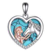 wholesale 925 Sterling Silver Abalone Shell Heart Key Pendant Necklaces for Women Gifts-Turquoise Horse Necklace Without Chain