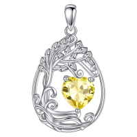 wholesale 925 Sterling Silver Heart Pendant Necklace Wholesale Gold Plated-11-Nov-Citrine Without Chain
