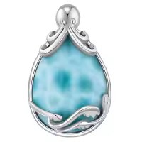 wholesale 925 Sterling Silver Larimar Octopus Ocean Wave Pendant Necklaces Wholesale for Women Gifts-2-Octopus Without Chain