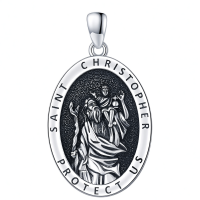 wholesale 925 Sterling Silver Archangel Medals St Pendant Necklace for Men Women-27-St Christopher medal(3-oval silver) Without Chain