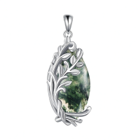 wholesale 925 Sterling Silver Tree of Life Green Agate Pendant Necklace-Moss Agate Tree of Life Without Chain