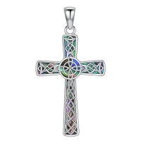 wholesale 925 Sterling Silver Celtic Knot Abalone Shell Inlay Cross Pendant Necklace for Women Christian -03-Abalone Shell Cross Without Chain