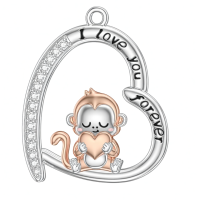 wholesale 925 Sterling Silver Heart Love You Forever Monkey Pendant Necklace for Women-Monkey Necklace Without Chain