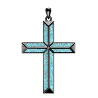 wholesale 925 Sterling Silver Mens Black Agate Cross Necklace with Brown Stone Pendants-1-Turquoise Without Chain