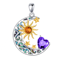 wholesale 925 Sterling Silver Crescent Moon Pendant Necklace Wholesale With Heart And Sun Design-Sun Moon Star-Feb. Without Chain