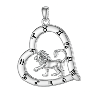wholesale 925 Sterling Silver Zodiac Necklace with 12 Constellations Horoscope Heart Pendant for Women-01-Leo Necklace(07.23-08.22)-01-Leo Necklace(07.23-08.22) Without Chain