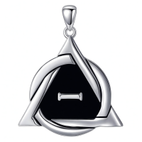 wholesale 925 Sterling Silver Black Obsidian Triangle Pendant Necklace  for Women Men Gothic s-Therian Without Chain