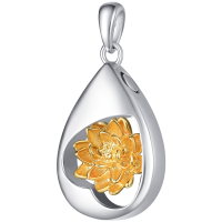wholesale 925 Sterling Silver Teardrop Pendant With Gold Lotus Flower-G-Lotus Without Chain