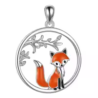 wholesale 925 Sterling Silver Fox Pendant Necklace Animal Charm Gift for Her-red fox Without Chain
