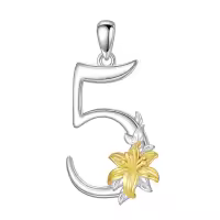 wholesale 925 Sterling Silver Gold Lily Flower Pendant Necklace w/ Lucky Number 0-9-Number 5 Without Chain