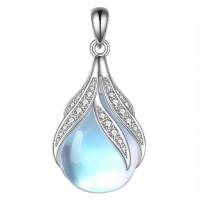 wholesale 925 Sterling Silver Crescent Tear Drop Shape Rainbow Moonstone Pendant Necklace-Moonstone Necklace-5 Without Chain