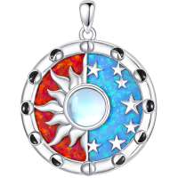 wholesale 925 Sterling Silver Sun And Moon Pendant Necklace With Enamel And Star Details-02-Style 2 Without Chain
