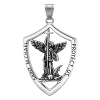 wholesale 925 Sterling Silver Angel of Protection Shield Pendant Necklace with Cross and Dragon Design-St Michael Without Chain
