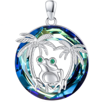 wholesale 925 Sterling Silver Blue Crystal Frog Palm Tree Pendant Necklace-Frog Necklace#1 Without Chain
