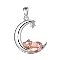 wholesale 925 Sterling Silver Origami Fox Pendant with Star and Crescent Moon Charm Necklace for Women Mother's Day Gift-Moon Fox Without Chain