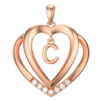wholesale 925 Sterling Silver Moissanite Heart Initial Pendant Necklace for Her-Rose Gold - C Initial Without Chain
