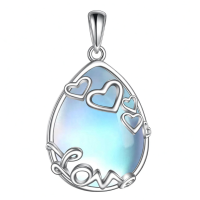wholesale 925 Sterling Silver Filigree Teardrop Pendant Necklace for Women-R-Love Moonstone Necklace Without Chain