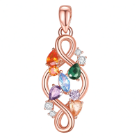 wholesale Rose Gold 925 Sterling Silver Rainbow Crystal 7 Chakra Celtic Knot Pendant Necklace with Extender Chain (20+2)-Rose Gold Without Chain