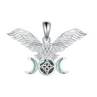 wholesale 925 Sterling Silver Triquetra Triple Moon Goddess Talisman Pendant Necklace with Labradorite Stone and Winged Owl Charm for Women Men-Flying Eagle Abalone Necklace Without Chain
