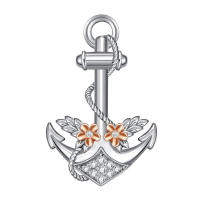 wholesale 925 Sterling Silver Anchor Necklace Wholesale With Floral Details-03-Colorful-Diamond Without Chain