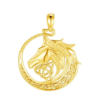 wholesale 925 Sterling Silver Horse Head Pendant Necklace-Yellow Gold Plated Without Chain