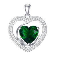 wholesale 925 Sterling Silver Green Lab-Grown Emerald Heart Pendant Necklace for Women-style6 Without Chain