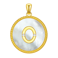 wholesale Gold 925 Sterling Silver Mother of Pearl Initial O Pendant Necklace for Women-Letter O Without Chain