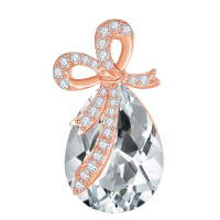 wholesale 925 Sterling Silver Red Crystal Bow Pendant Necklace-04-Apr-Rhinestone Without Chain