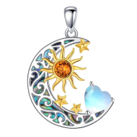 wholesale 925 Sterling Silver Crescent Moon Pendant Necklace Wholesale With Heart And Sun Design-Sun Moon Star-Jun.Moonstone Without Chain