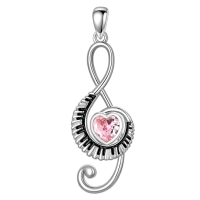 wholesale 925 Sterling Silver Music Note Heart Pendant Necklace-10-October Without Chain