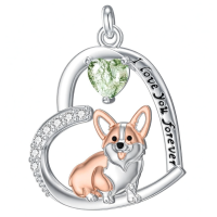 wholesale 925 Sterling Silver Corgi Love Forever Pendant Necklace-2-Moss Agate Without Chain