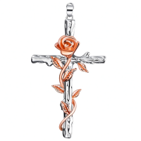 wholesale 925 Sterling Silver Rose Cross Pendant Necklace for Women-Rose cross necklace-February Birth Flower Without Chain