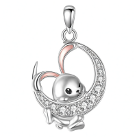 wholesale 925 Sterling Silver Bunny Pendant with Cubic Zirconia - Adorable Animal Charm Necklace for Women and Girls-Rabbit-B Without Chain