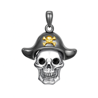 wholesale 925 Sterling Silver Pirate Skull Pendant Necklace Wholesale With Gold Crossbones Detail-Pirate Skull Necklace Without Chain
