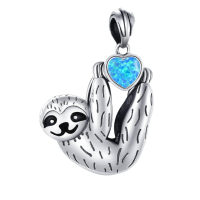 wholesale 925 Sterling Silver Sloth Pendant Necklace Wholesale Hanging On Chain-blue opal sloth Without Chain