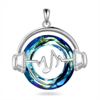 wholesale 925 Sterling Silver Blue Crystal Headphones Musical Note Triple Moon Goddess Pendant Necklace-Music Note Without Chain