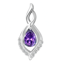 wholesale 925 Sterling Silver Purple Amethyst Teardrop Pendant Necklace with Cubic Zirconia Accents-02.Natural Amethyst Without Chain