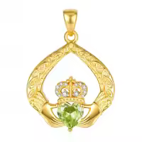 wholesale 925 Sterling Silver Claddagh Birthstone Pendant Necklaces for Women-08 Aug - Peridot Without Chain