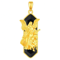 wholesale Gold 925 Sterling Silver Black Onyx Saint Michael Pendant Necklace for Men Women 24 Chain  Idea-Guardian Angel Without Chain