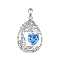 wholesale 925 Sterling Silver Heart Pendant Necklace Wholesale Gold Plated-12-Dec-Blue Topaz Without Chain