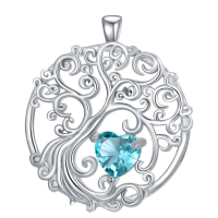wholesale 925 Sterling Silver Heart Moonstone Tree Of Life Pendant Necklace-12-Dec-Turquoise Without Chain