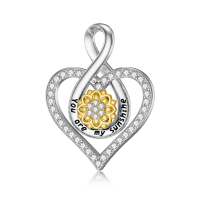 wholesale 925 Sterling Silver Heart Pendant with Sunflower and Cubic Zirconia - You Are My Sunshine Necklace Gift for Her-Spinning Sunflower Without Chain