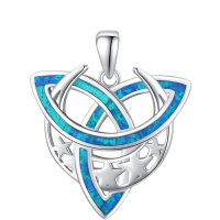 wholesale 925 Sterling Silver Blue Crescent Moon Pendant With Opal Inlay And Star Cutouts-Blue Opal - Celtic Moon Viking Necklace Without Chain