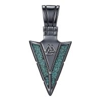 wholesale 925 Sterling Silver Turquoise Inlay Triangle Norse Symbol Mens Pendant Necklace-black Without Chain